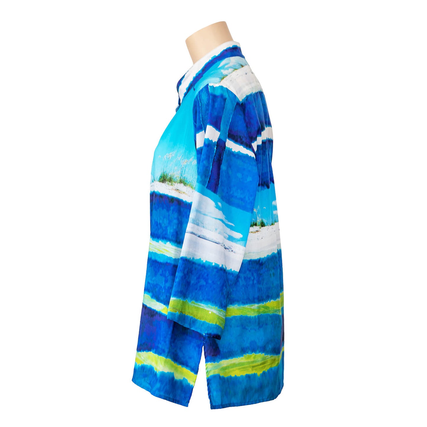 LHS view summer silk cotton bali shirt by seahorse silks