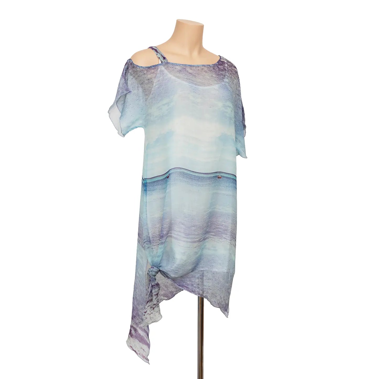 azure silk georgette shift dress kaftan by seahorse silks tied up at front