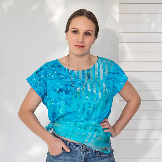 clear blue silk cotton loose top by seahorse silk with jeans