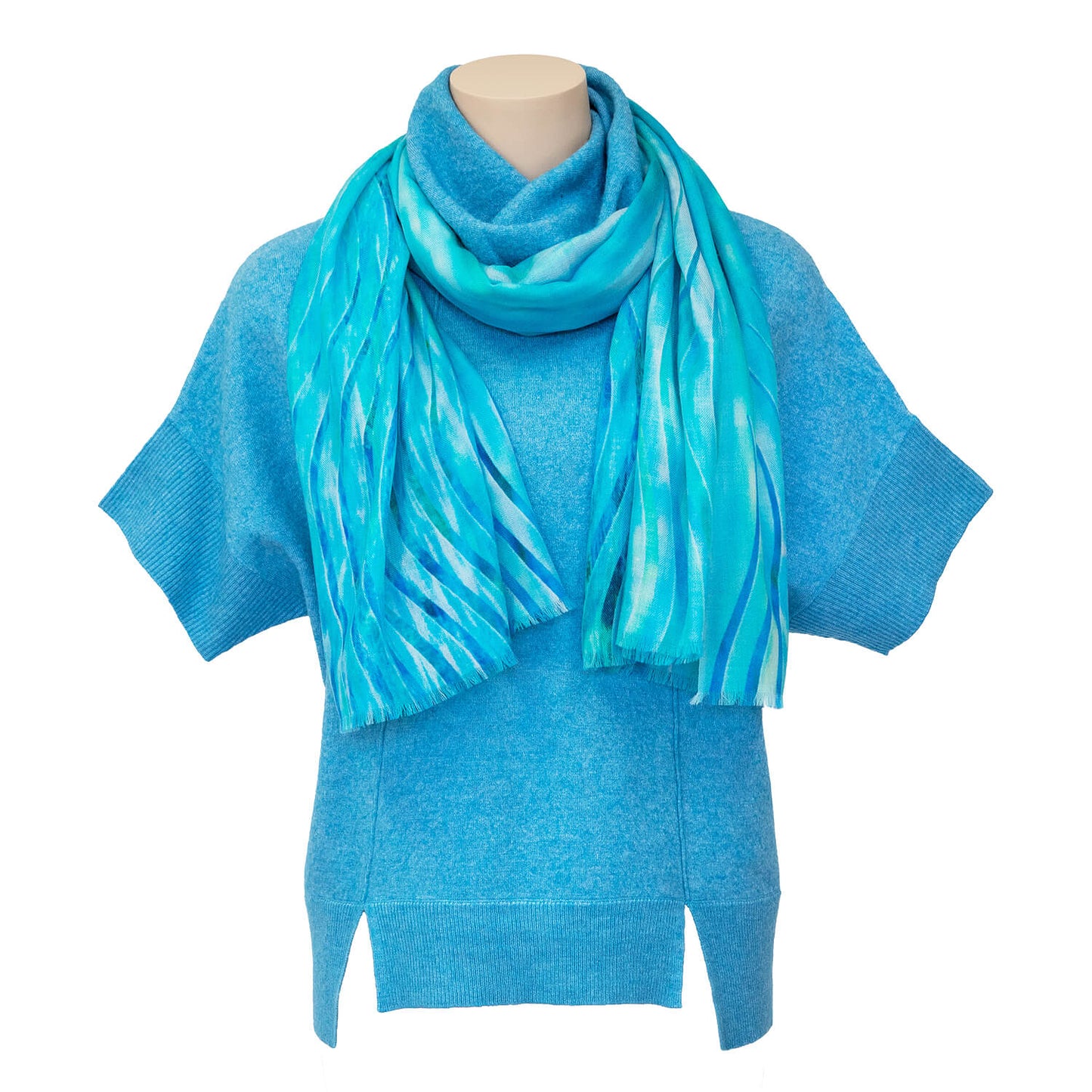 florida wool cashmere scarf with blue jumper