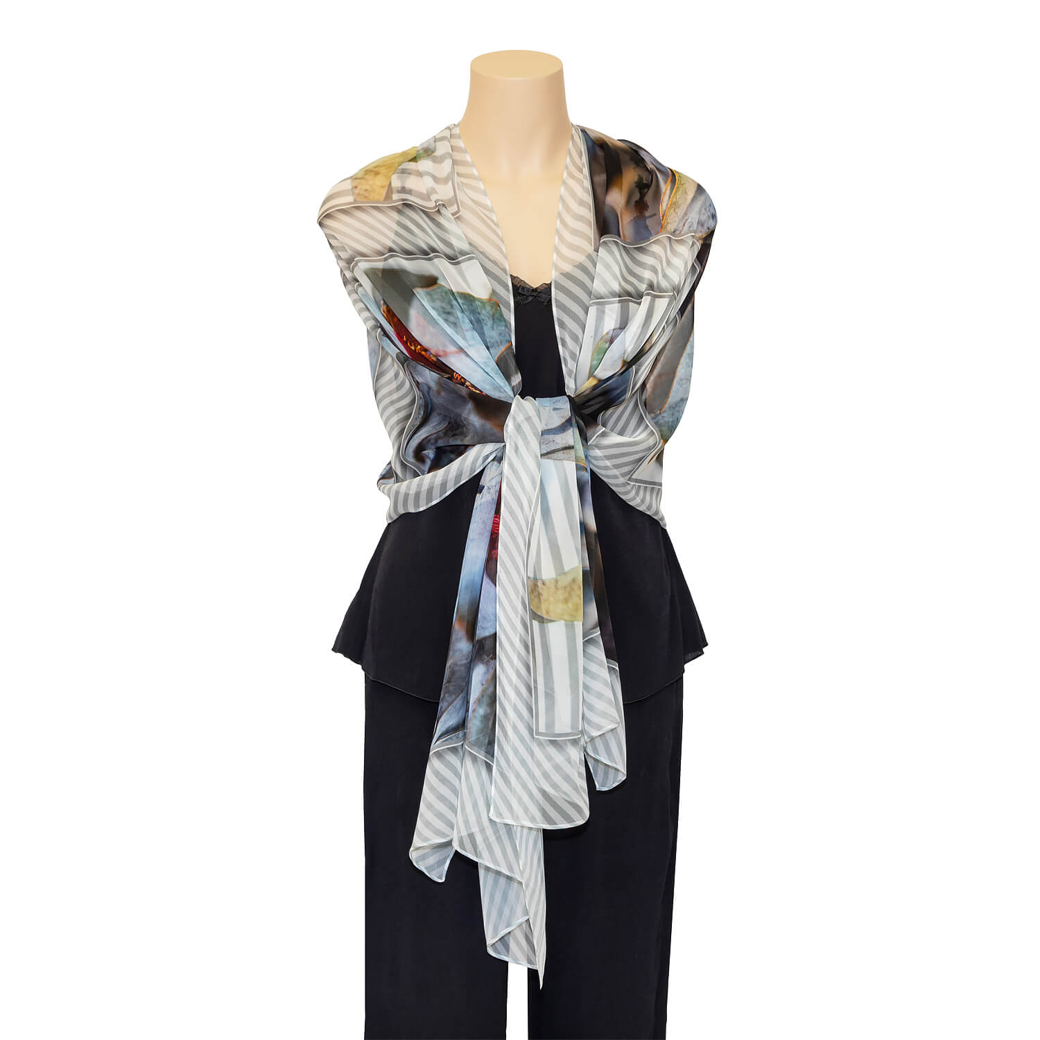 ebony black camisole and pants set with macrocarpa silk scarf shawl