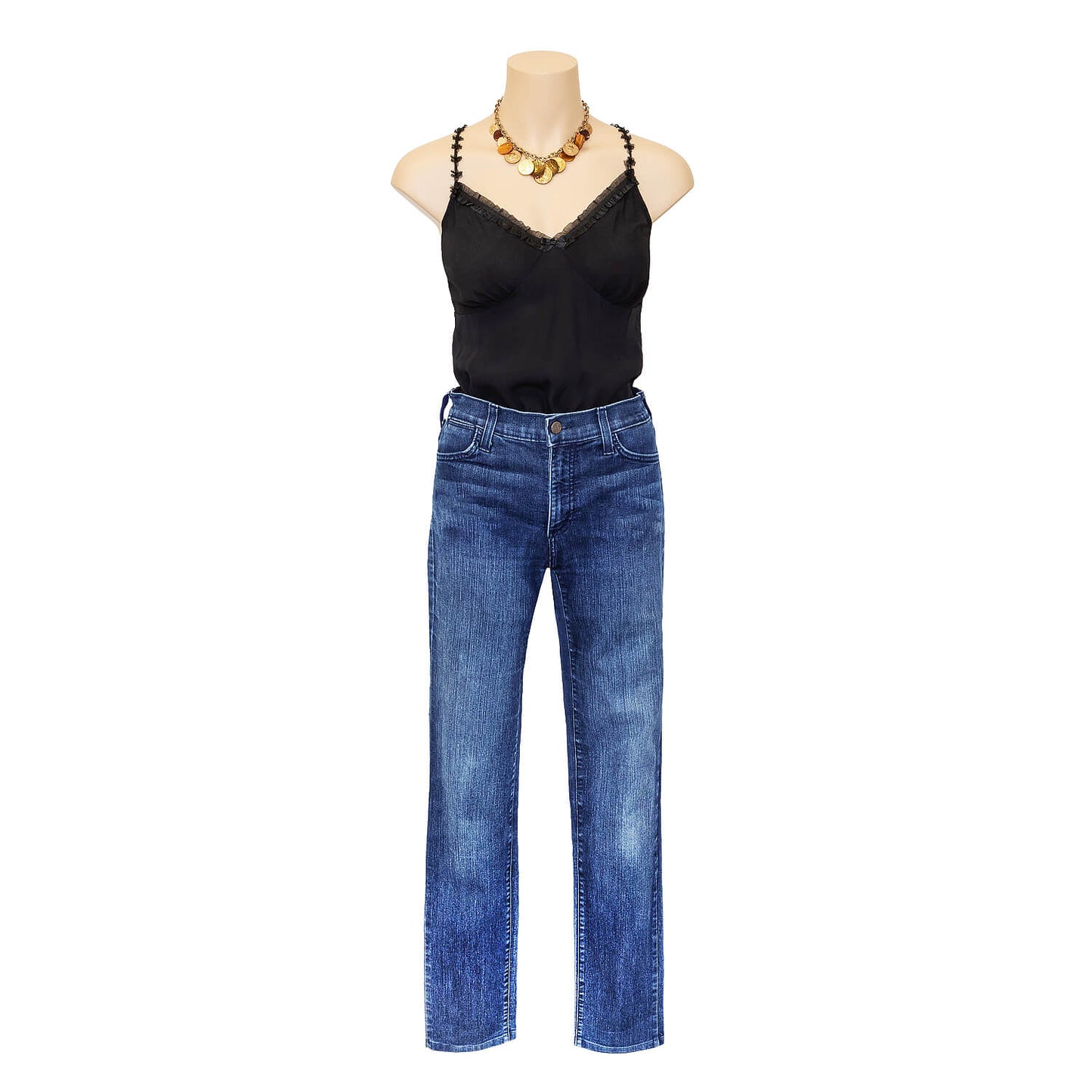 ebony black camisole with blue jeans