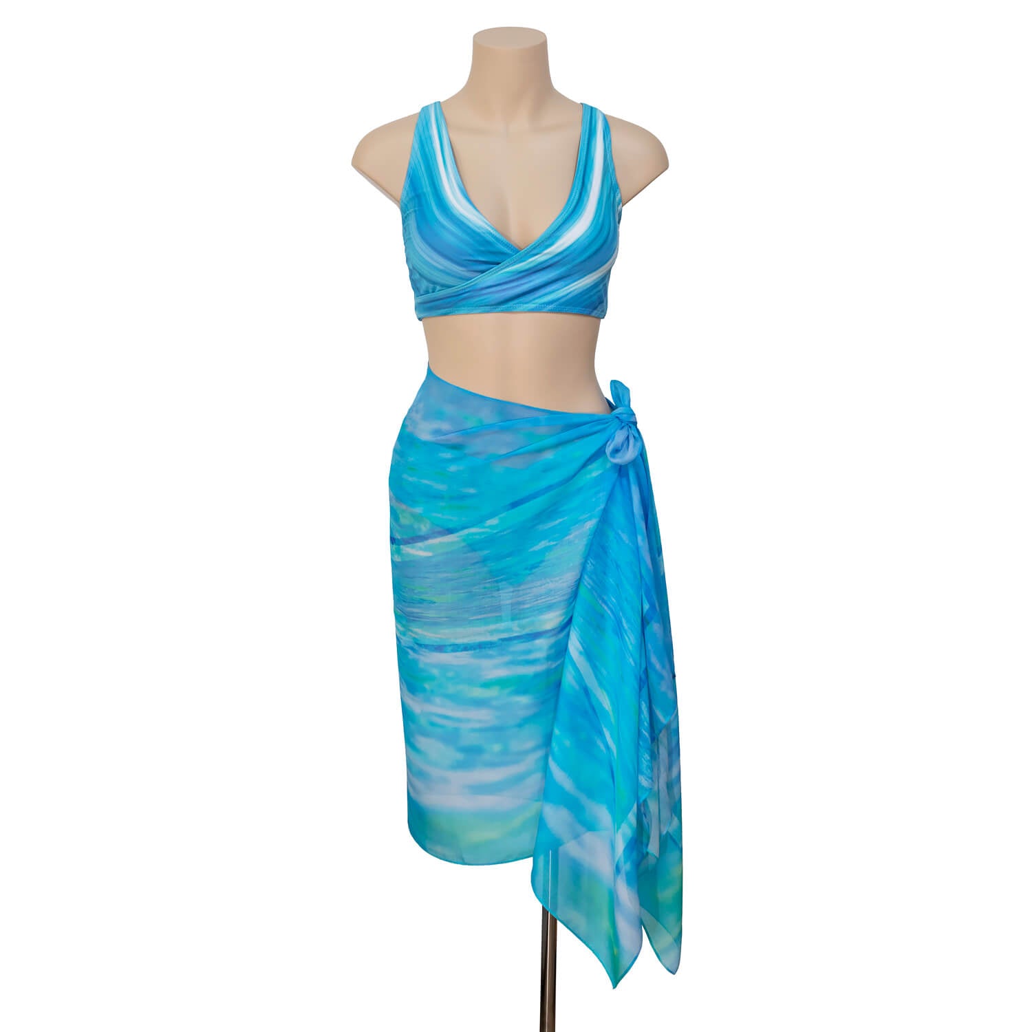 florida aqua blue scarf by seahorse silks worn as sarong