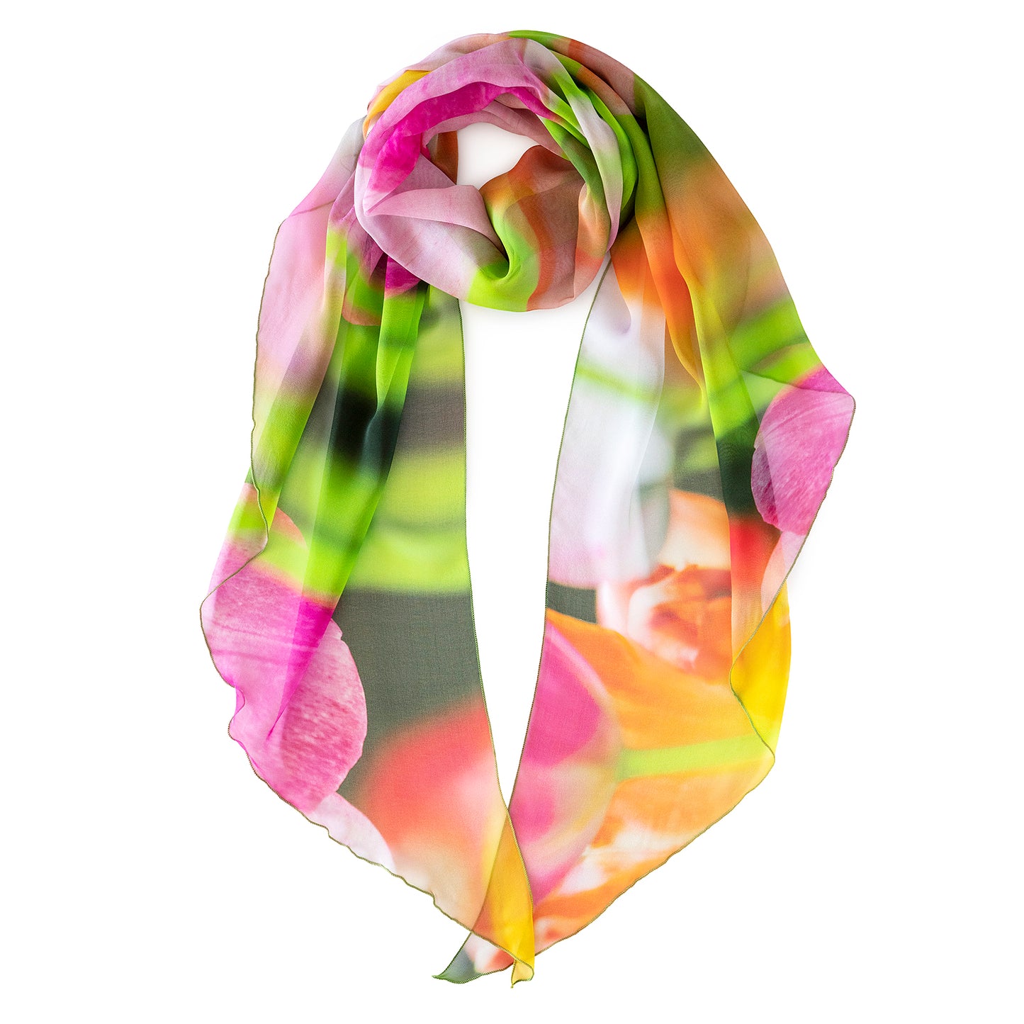 tulips silk scarf showing scoop ends by seahorse silks