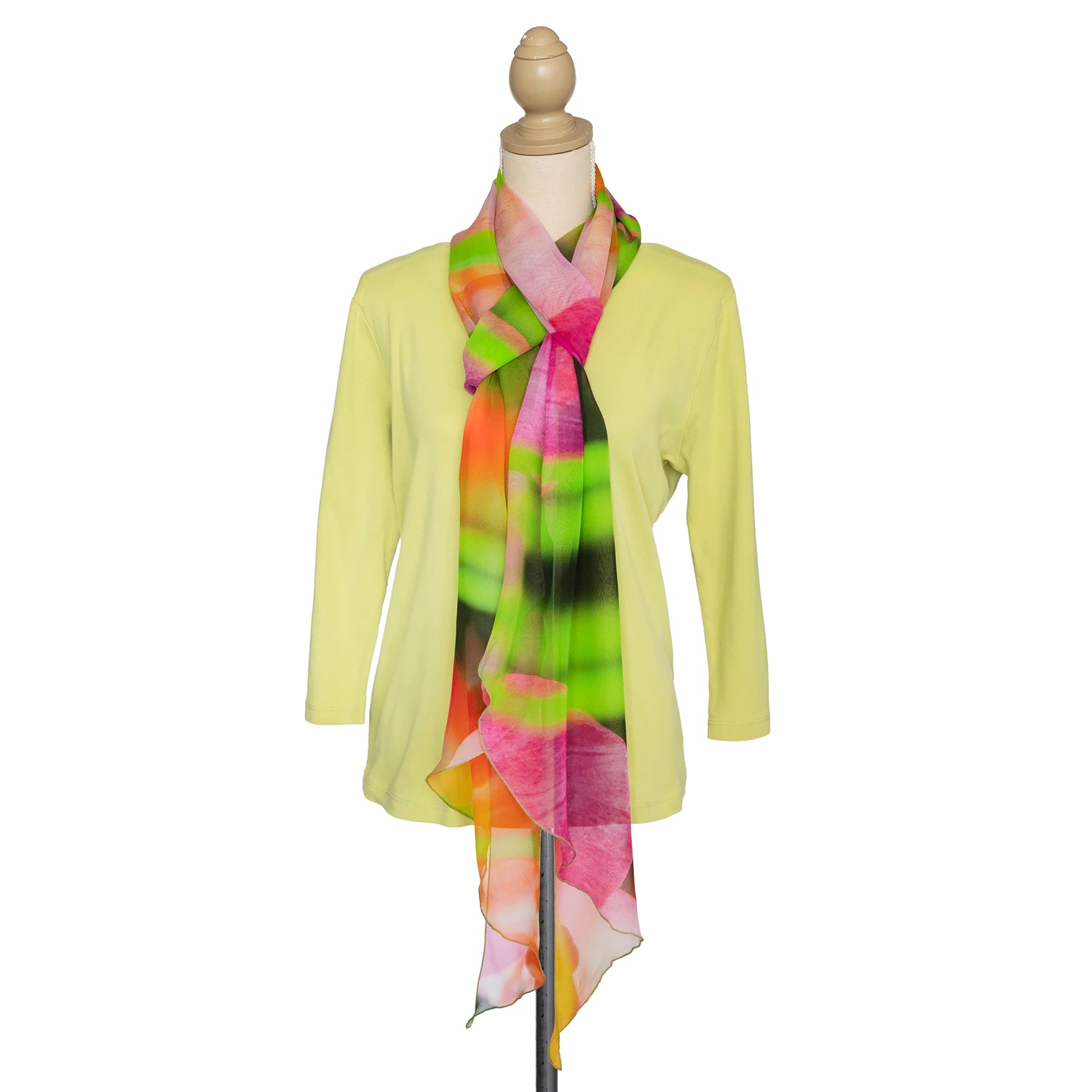 tulips silk scarf with lime green top by seahorse silks