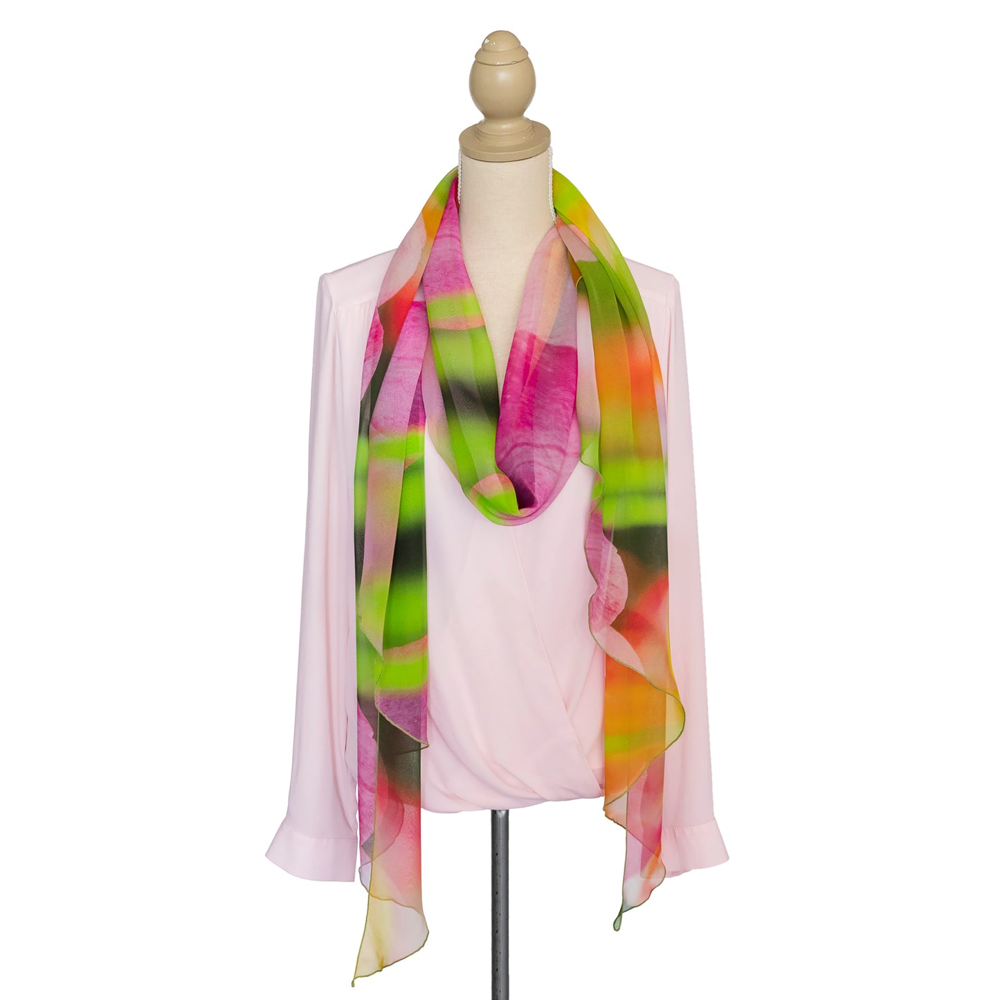 tulips scoop silk scarf with soft pink top by seahorse silks
