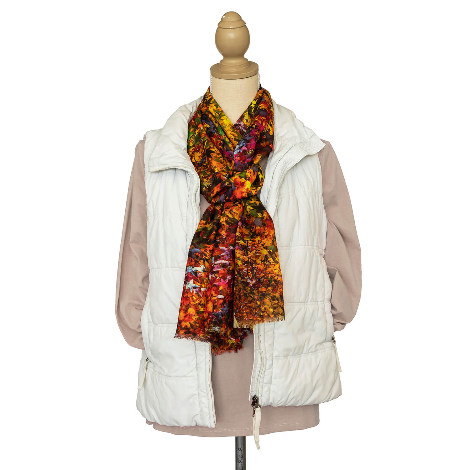 autumn wool cashmere scarf with beige jumper & cream vest