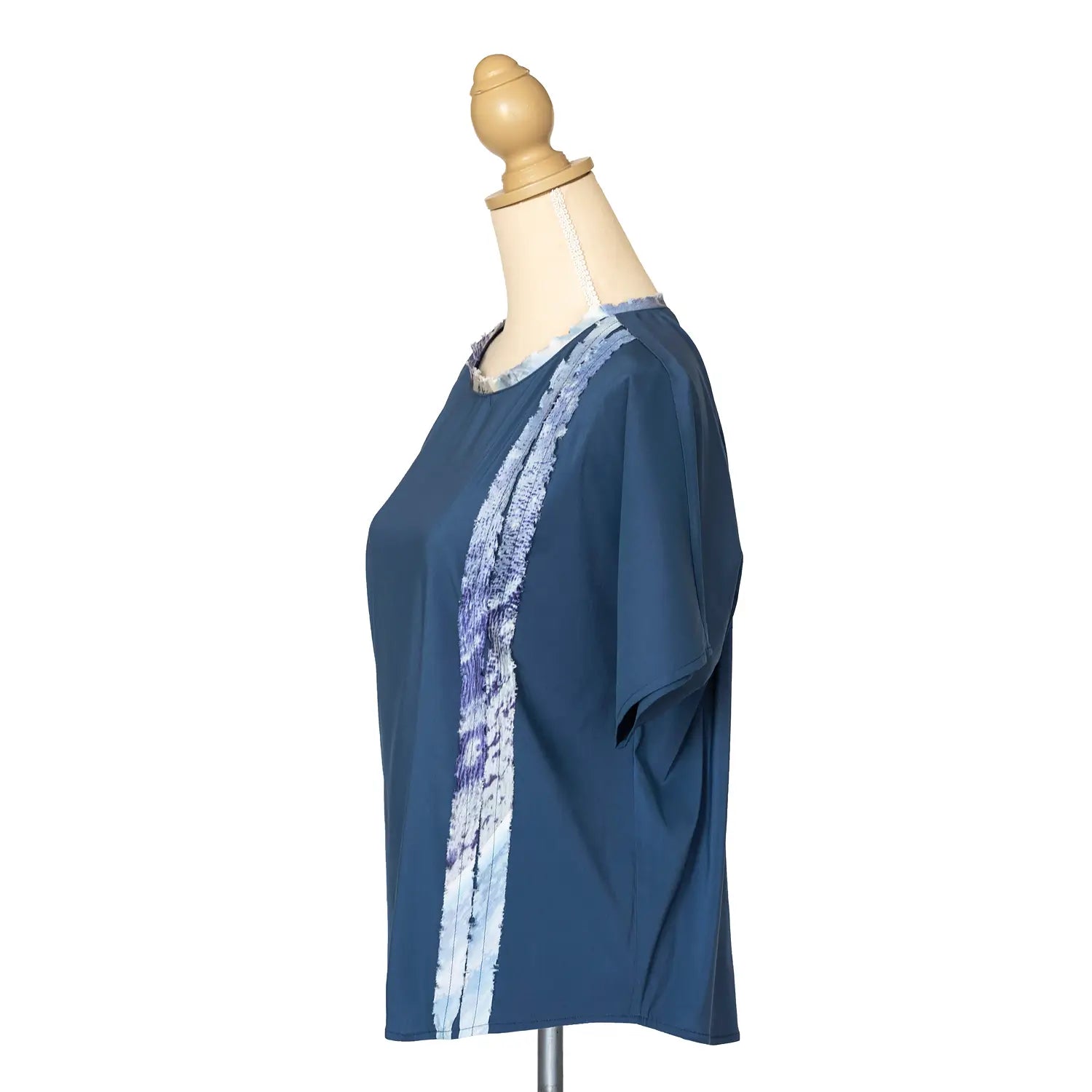 side view azure silk trim on blue capri top made in australia by seahorse silks