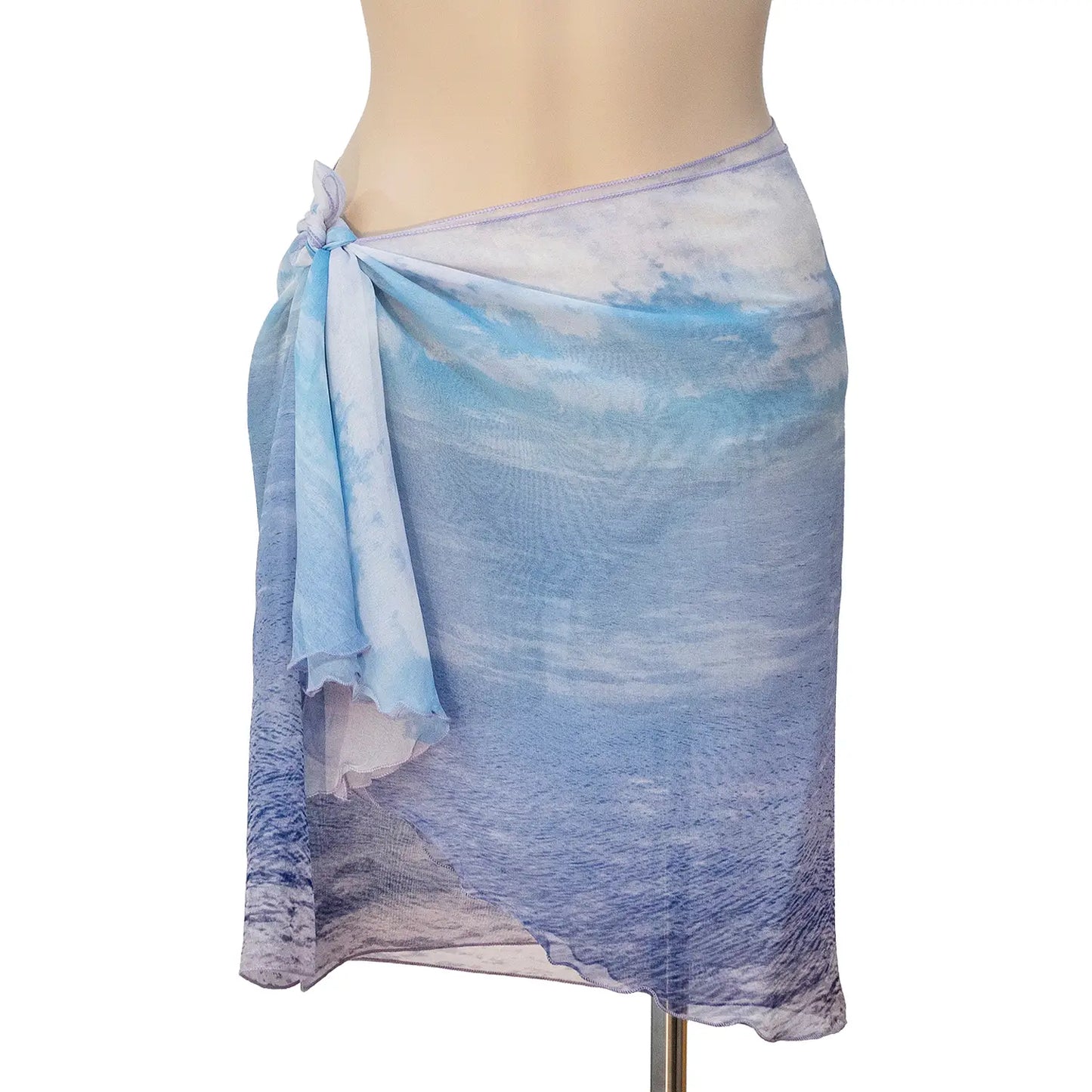 azure long scoop silk scarf by seahorse silks worn as sarong
