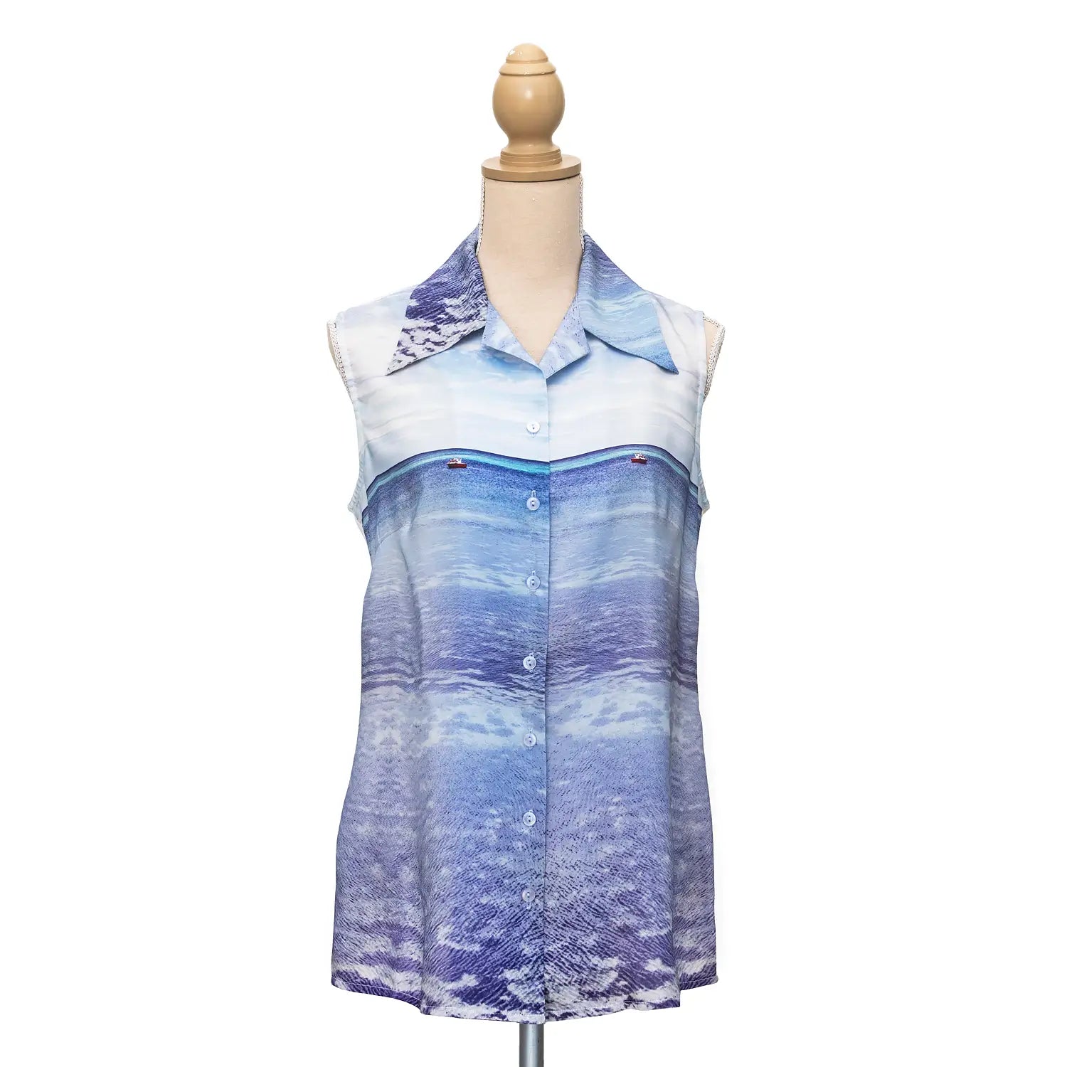 front view azure sleeveless silk shirt by seahorse silks australia