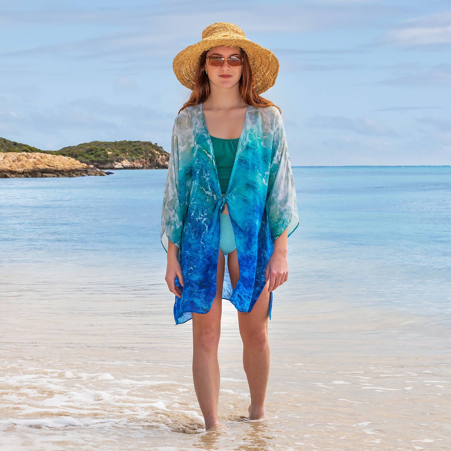 barchetta waterfall jacket coverup over bathers at the beach