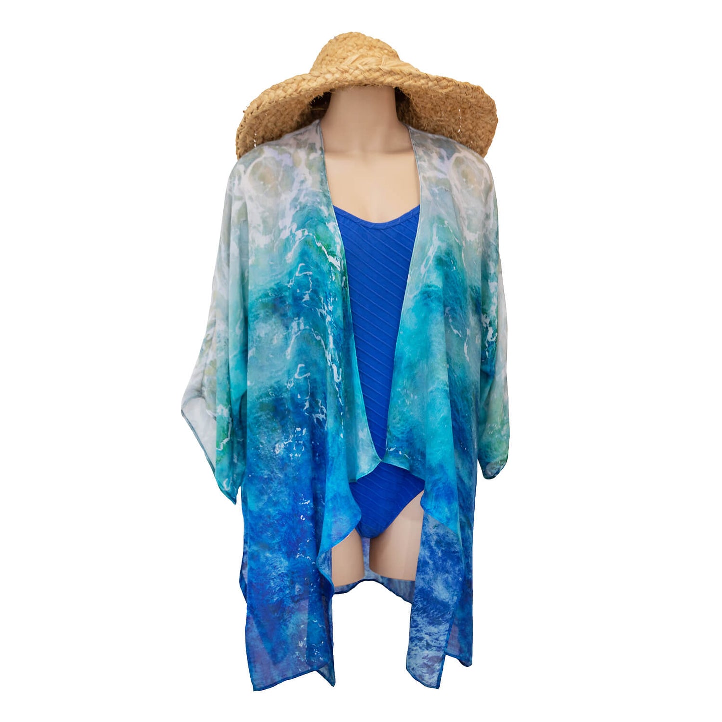 barchetta waterfall jacket beach coverup over blue bathers