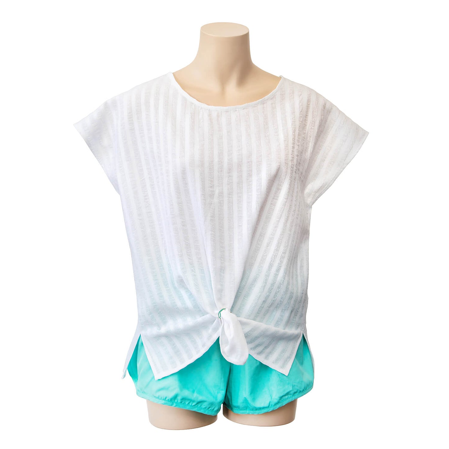 beaches white cotton loose top with aqua blue shorts