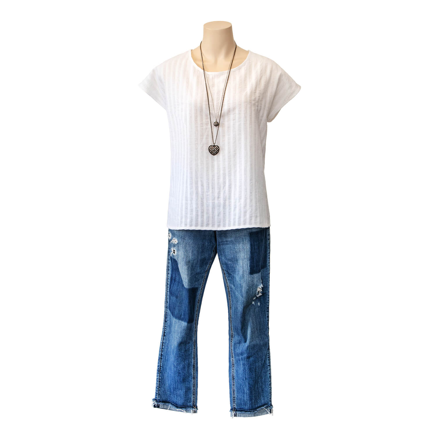 beaches white loose cotton top with torn jeans