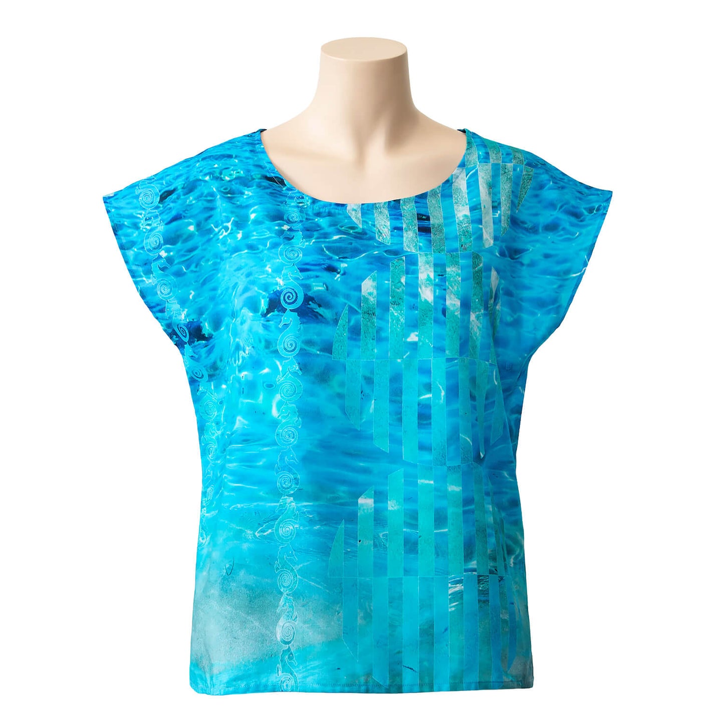 front of clear blue silk cotton womens top by seahorse silks