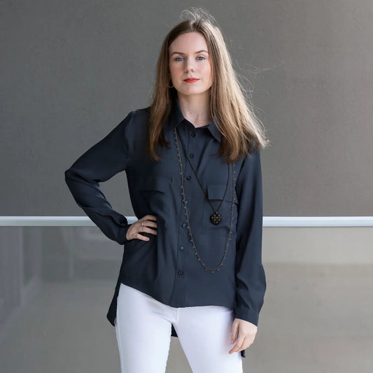 midnight long sleeve manhatten shirt with white pants by seahorse silks