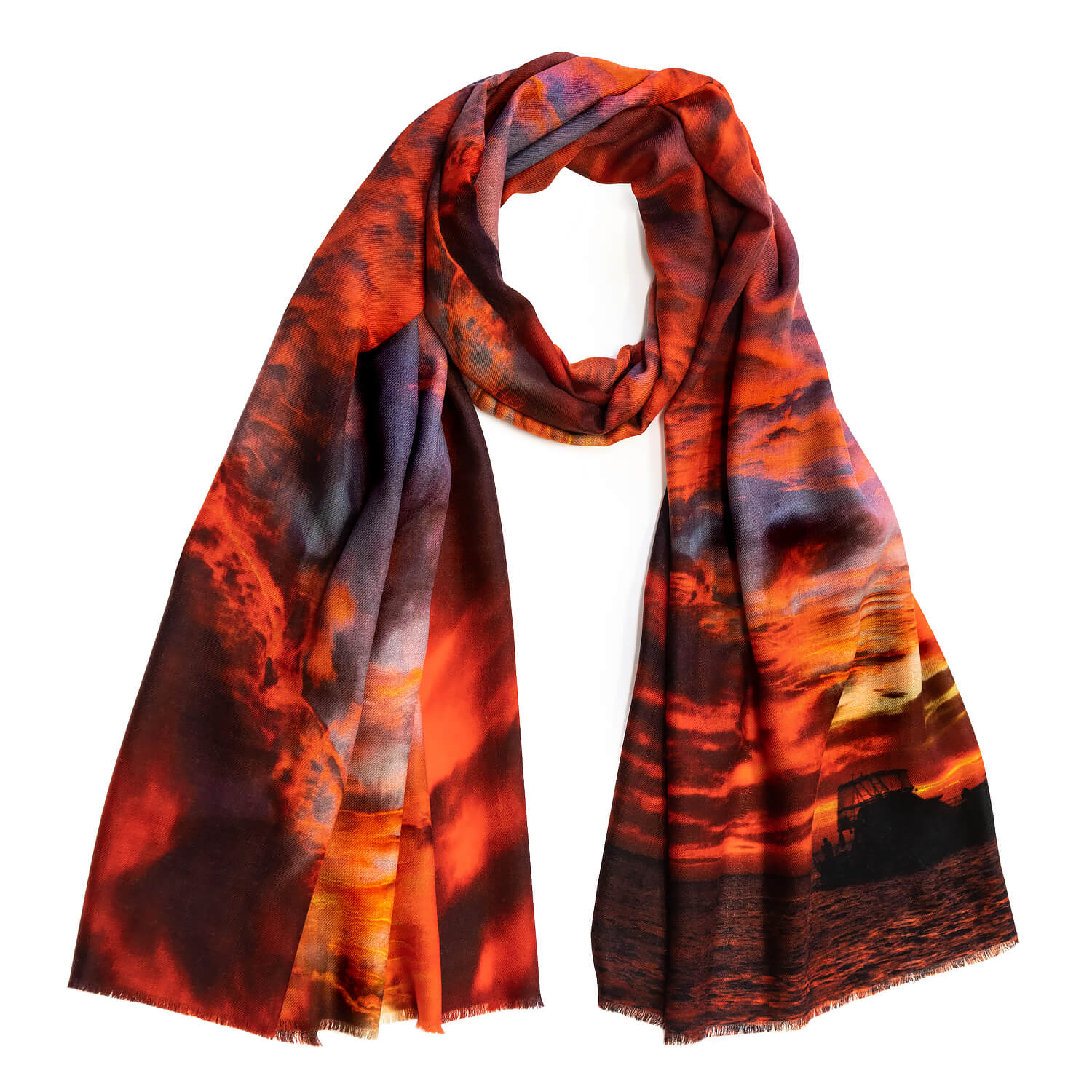 red hot wearable art cashmere wool scarf by seahorse silks