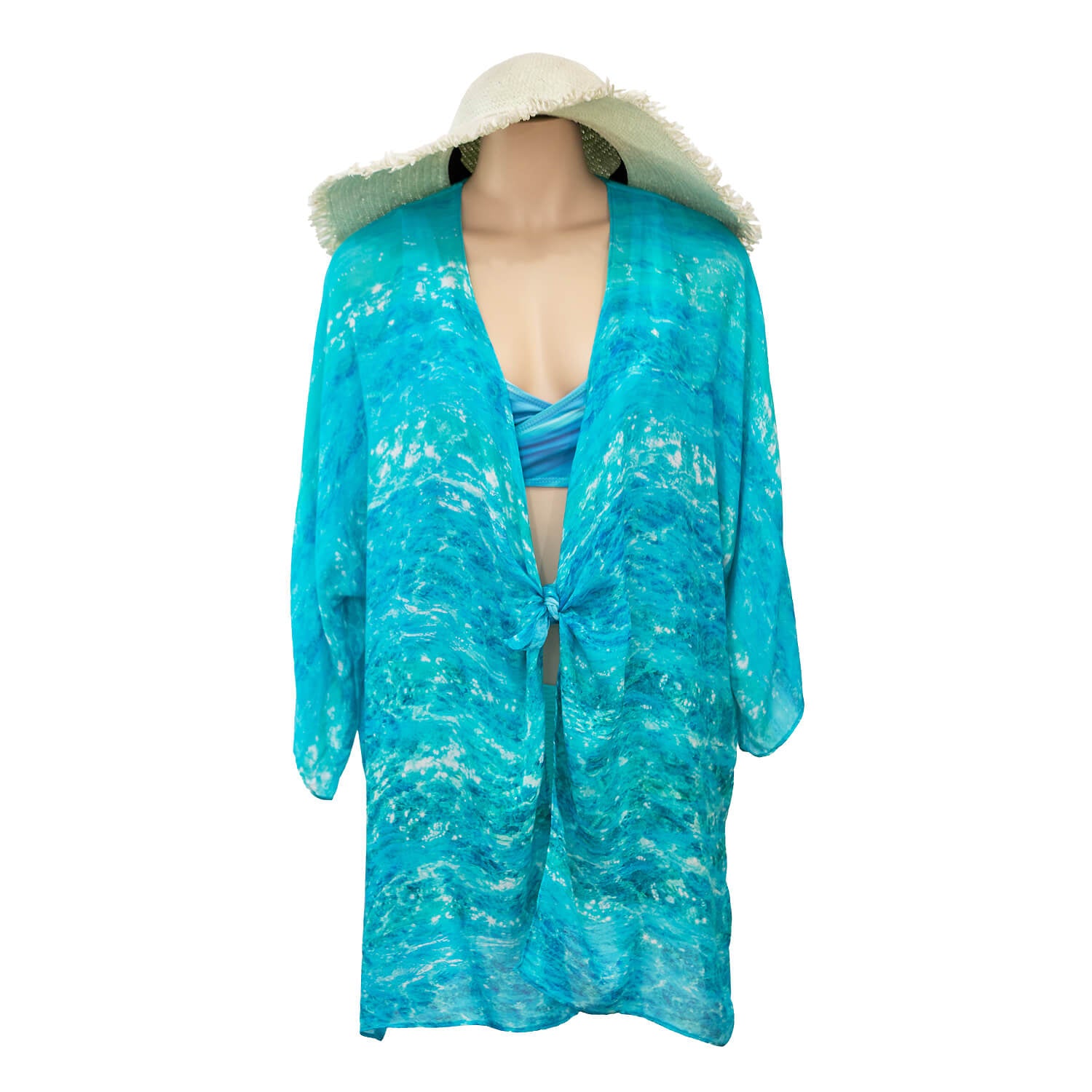 turquoise bay waterfall jacket coverup over bathers by seahorse silks