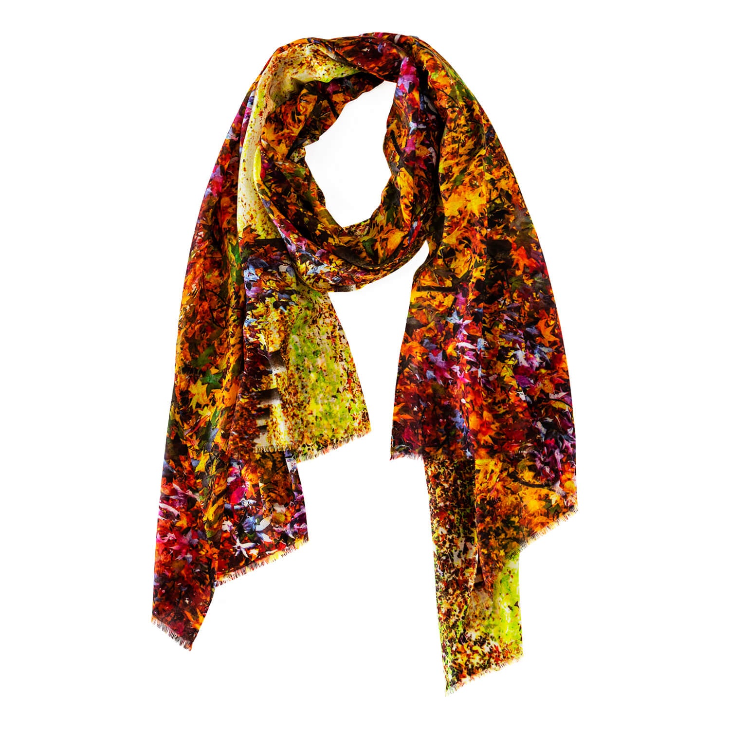 autumn wearable art merino wool & cashmere scarf by seahorse silks
