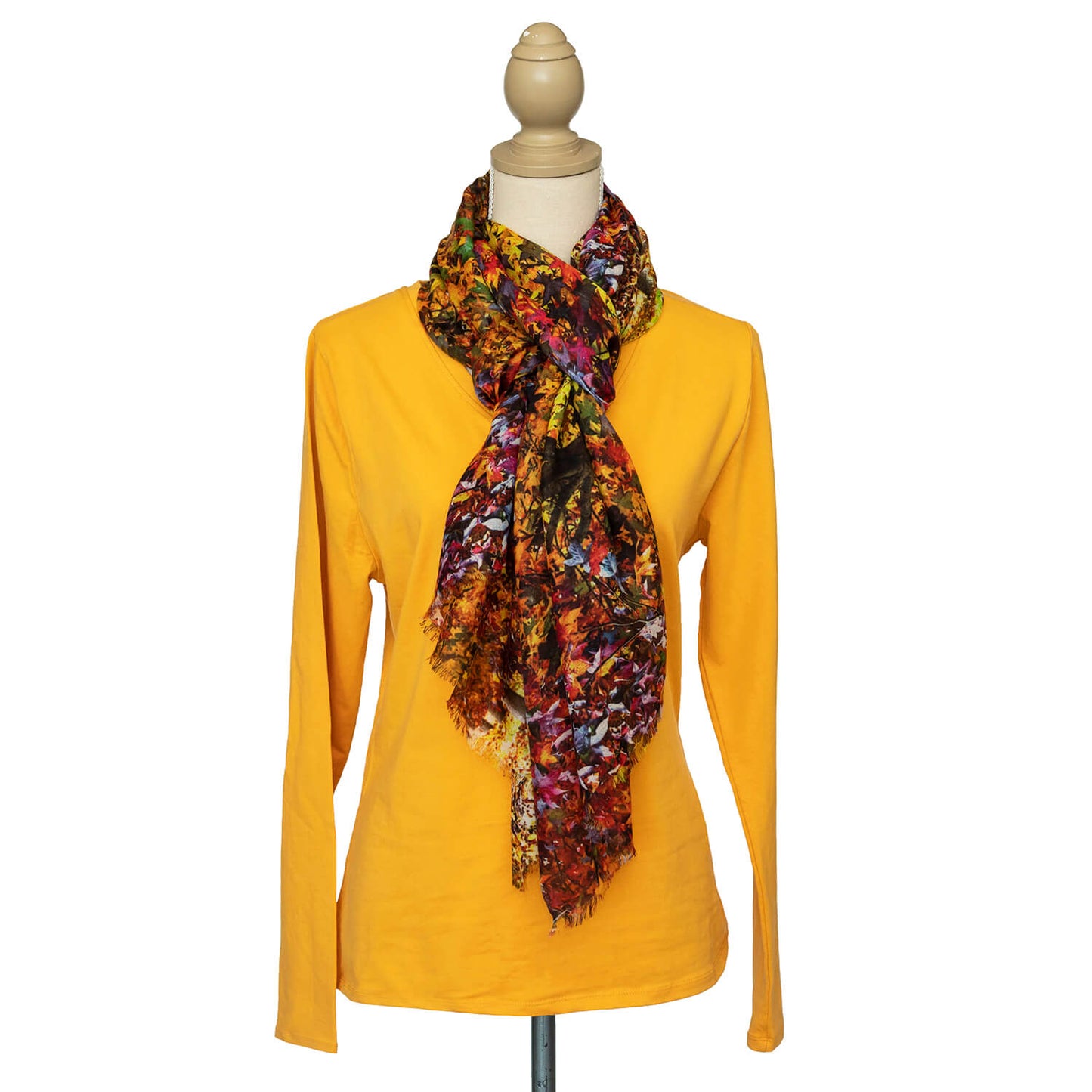 autumn wool cashmere scarf with mustard top by seahorse silks