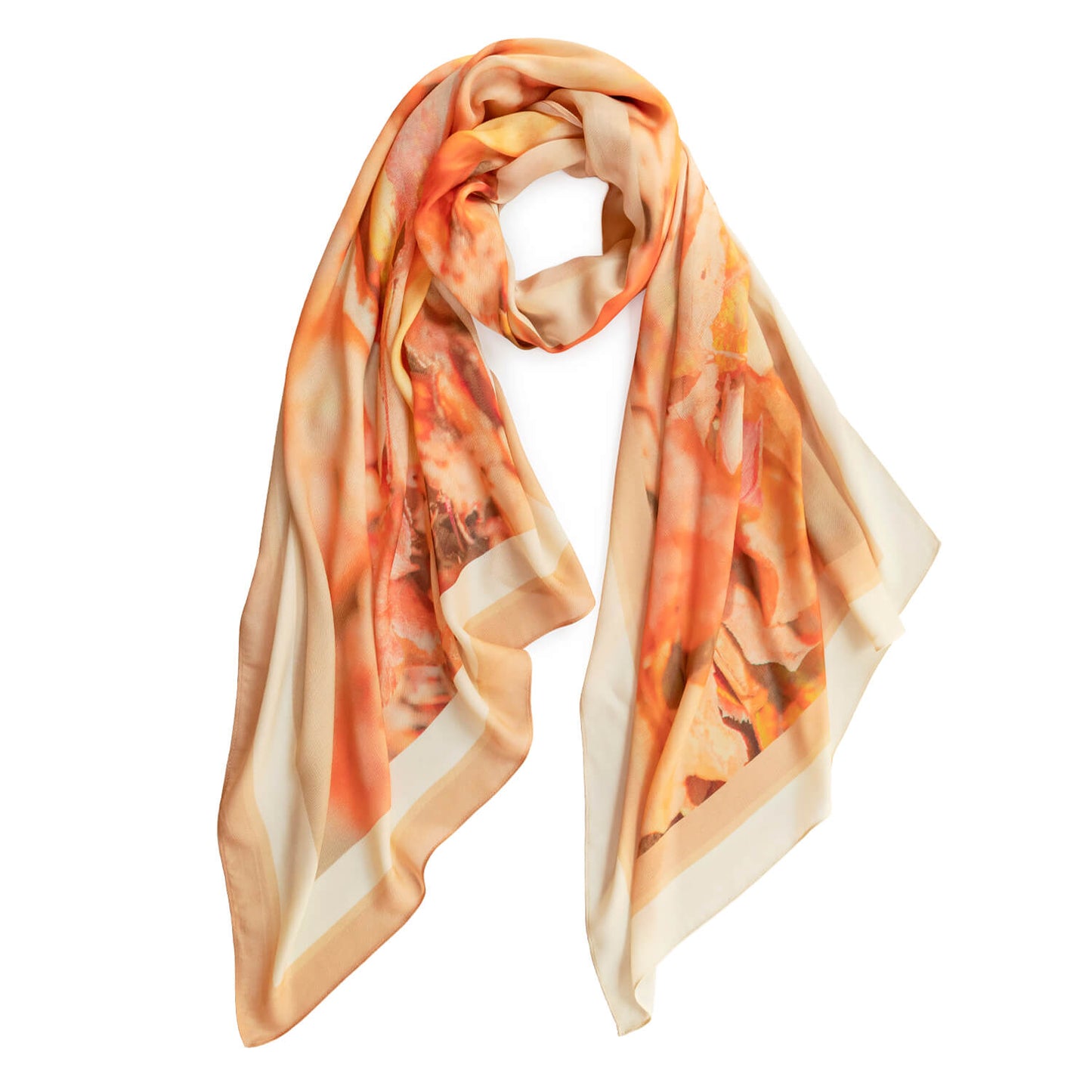 wearable art scarf fallen leaves peach tones by seahorse silks
