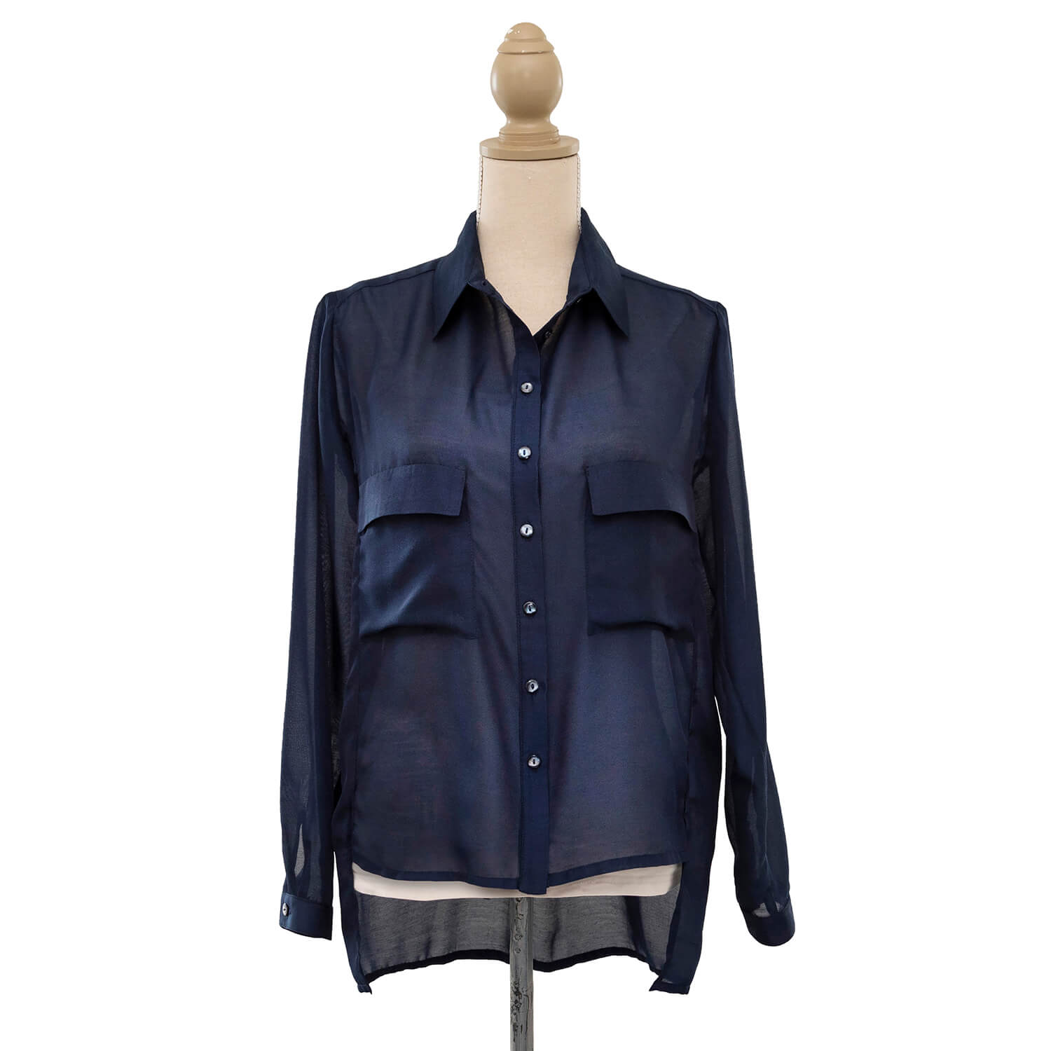 french navy sheer manhatten shirt front by seahorse silks
