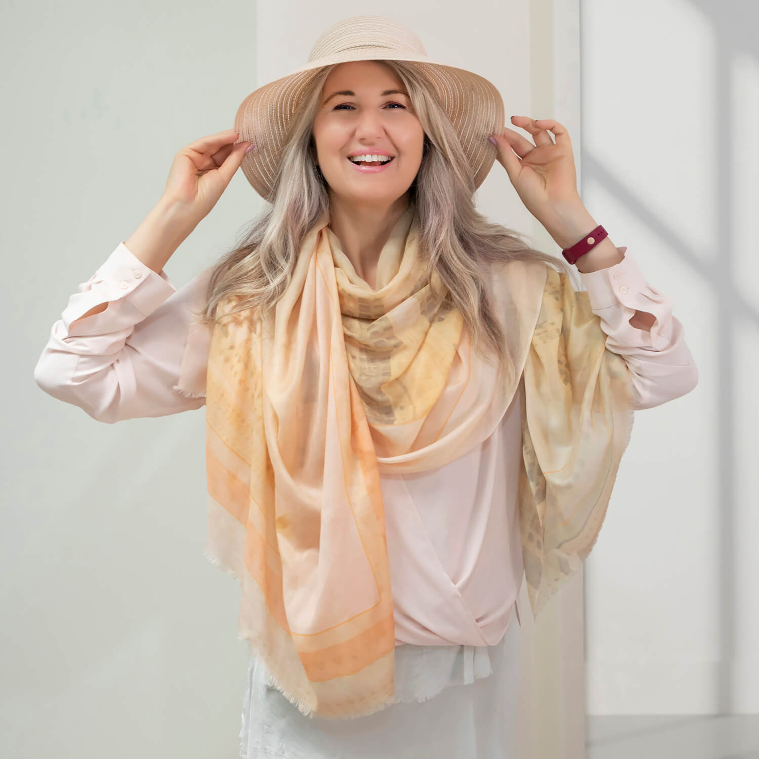 hong kong pastel cashmere scarf pashmina with soft pink top