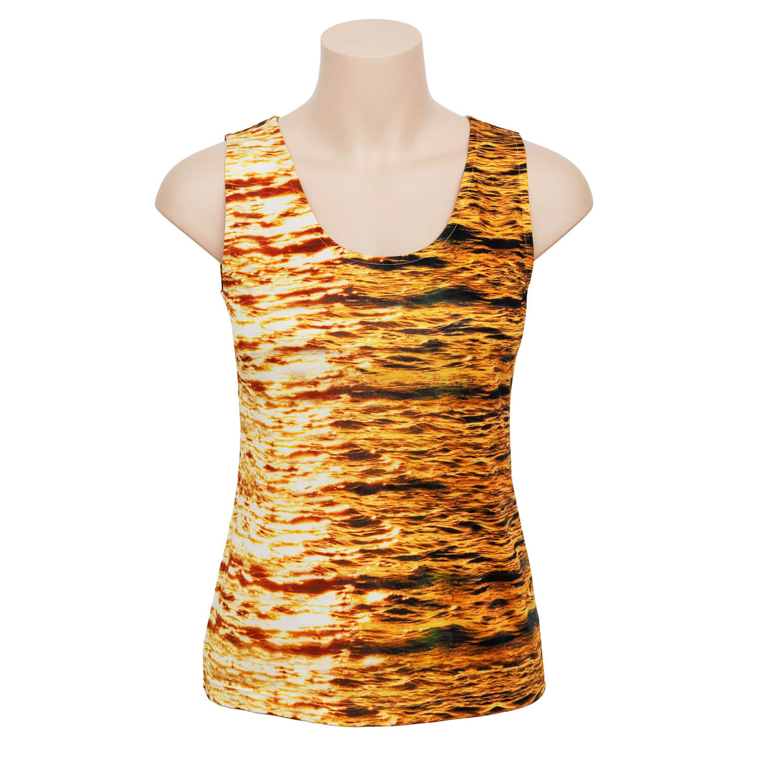 gold sleeveless silk top midas touch by seahorse silks front view