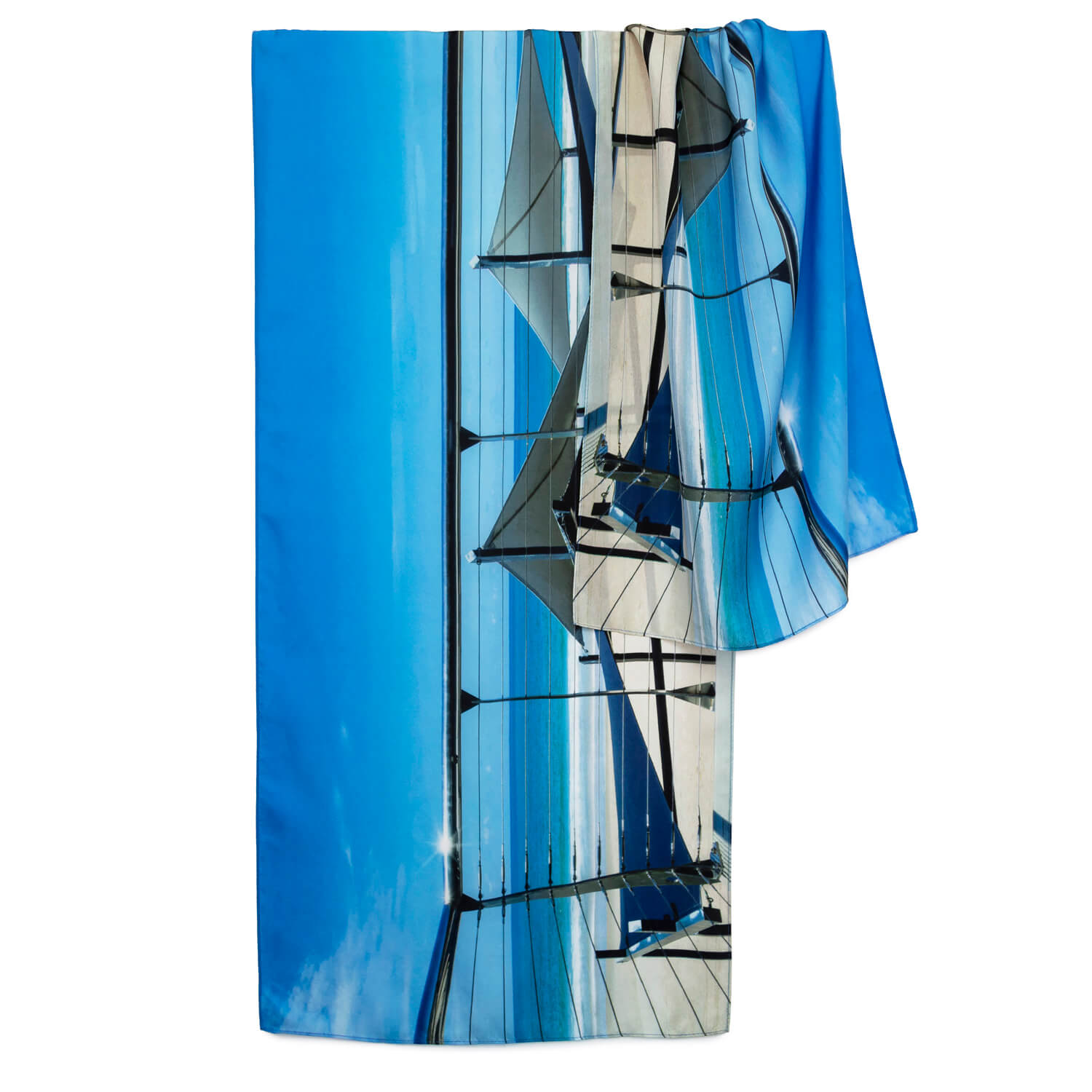 mooloo view blue wearable art silk scarf by seahorse silks