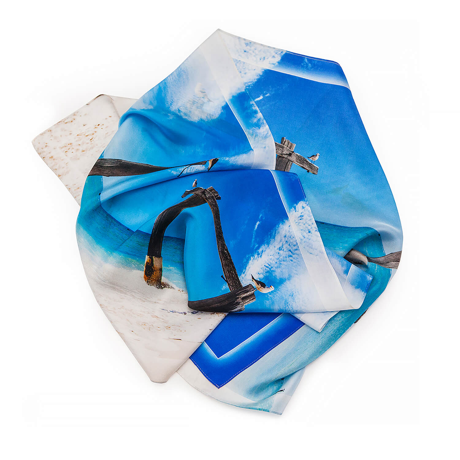 detail of poles blue silk scarf by seahorse silks