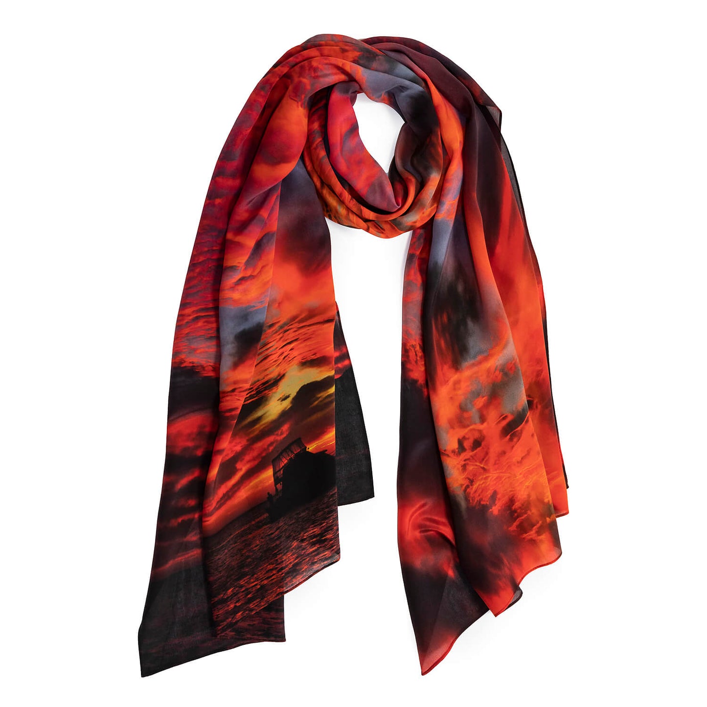 red hot silk crepe de chine wearable art scarf by seahorse silks