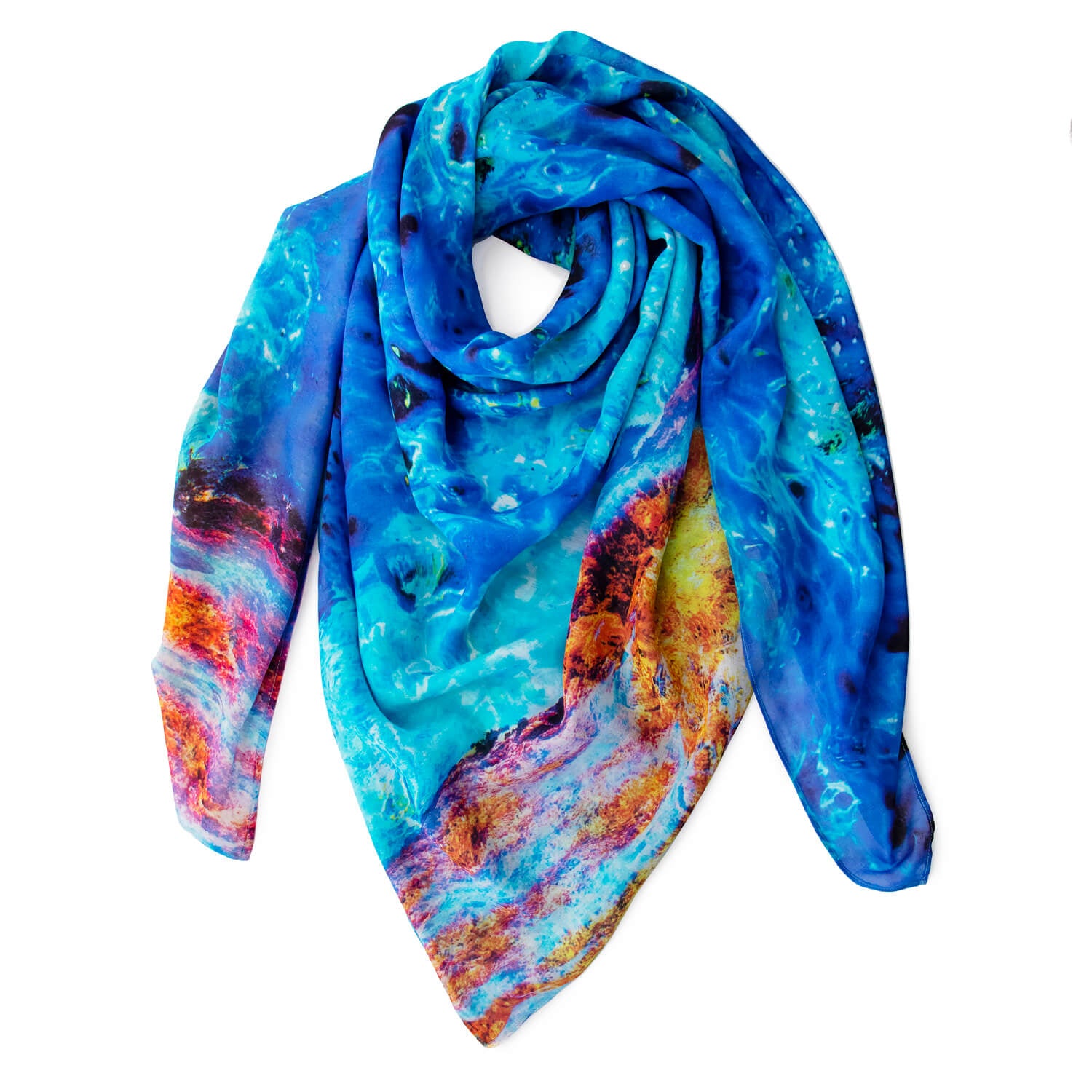 reef edge blue large square scarf by seahorse silks