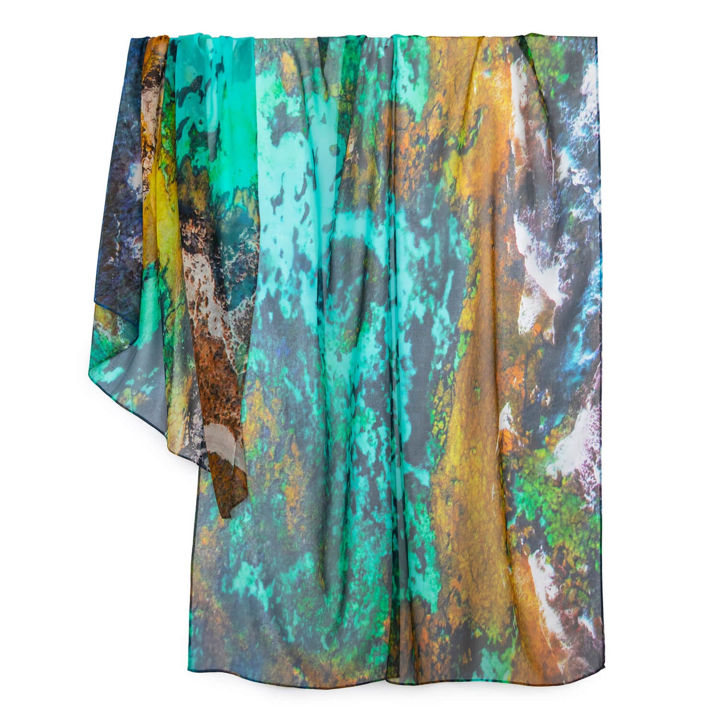 teal & gold rotto reef wearable art silk scarf by seahorse silks
