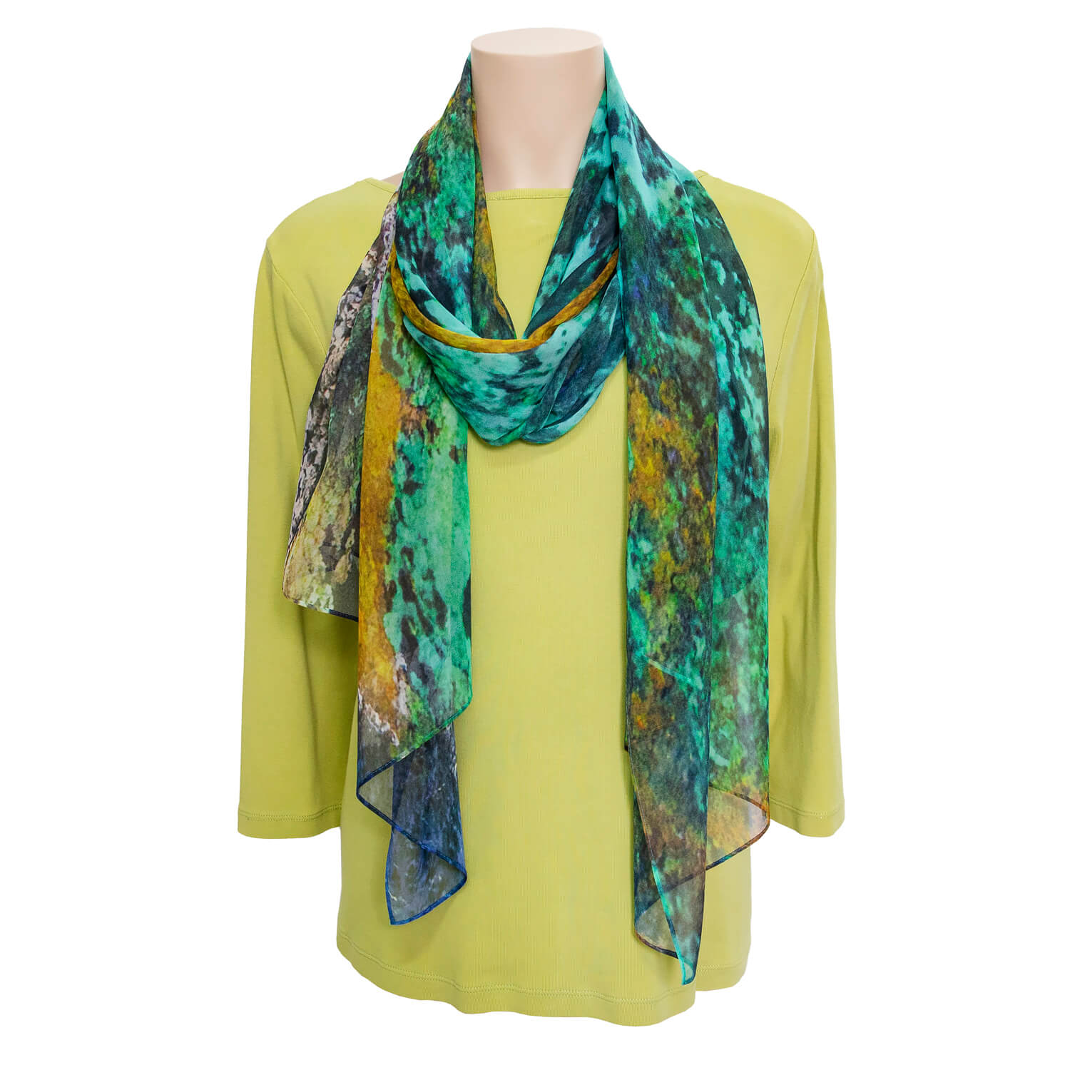 rotto reef silk scarf with lime green jumper