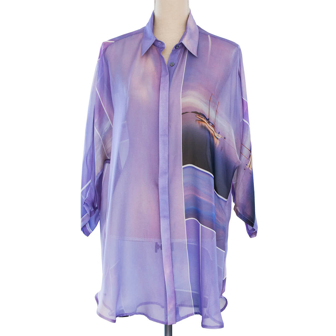 front view of Seaspray silk chiffon oversize shirt