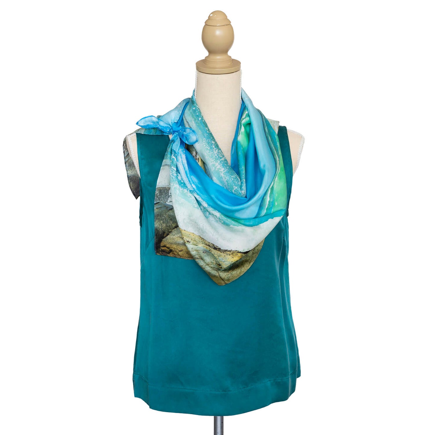 splash silk scarf with teal top by seahorse silks