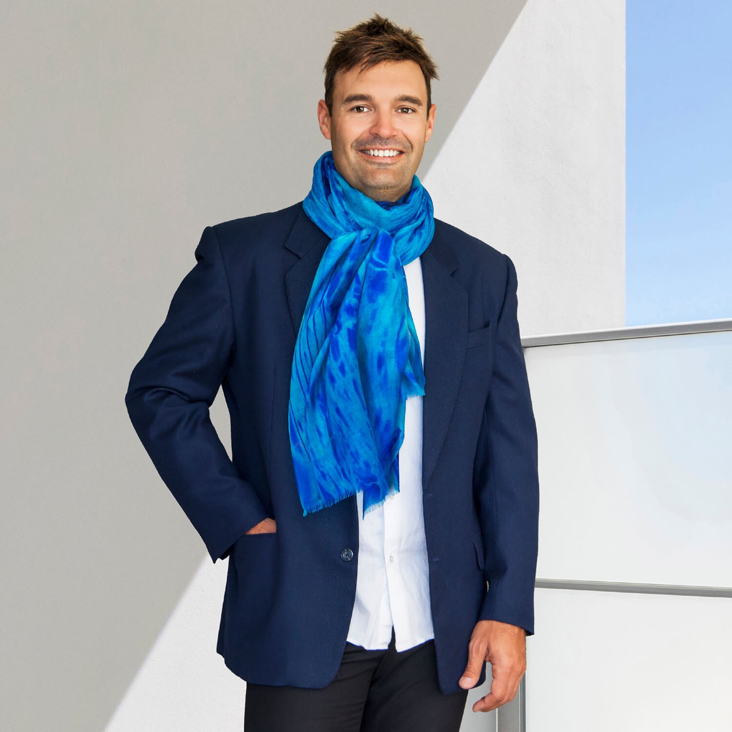 ultra blue cashmere wool man scarf by seahorse silks