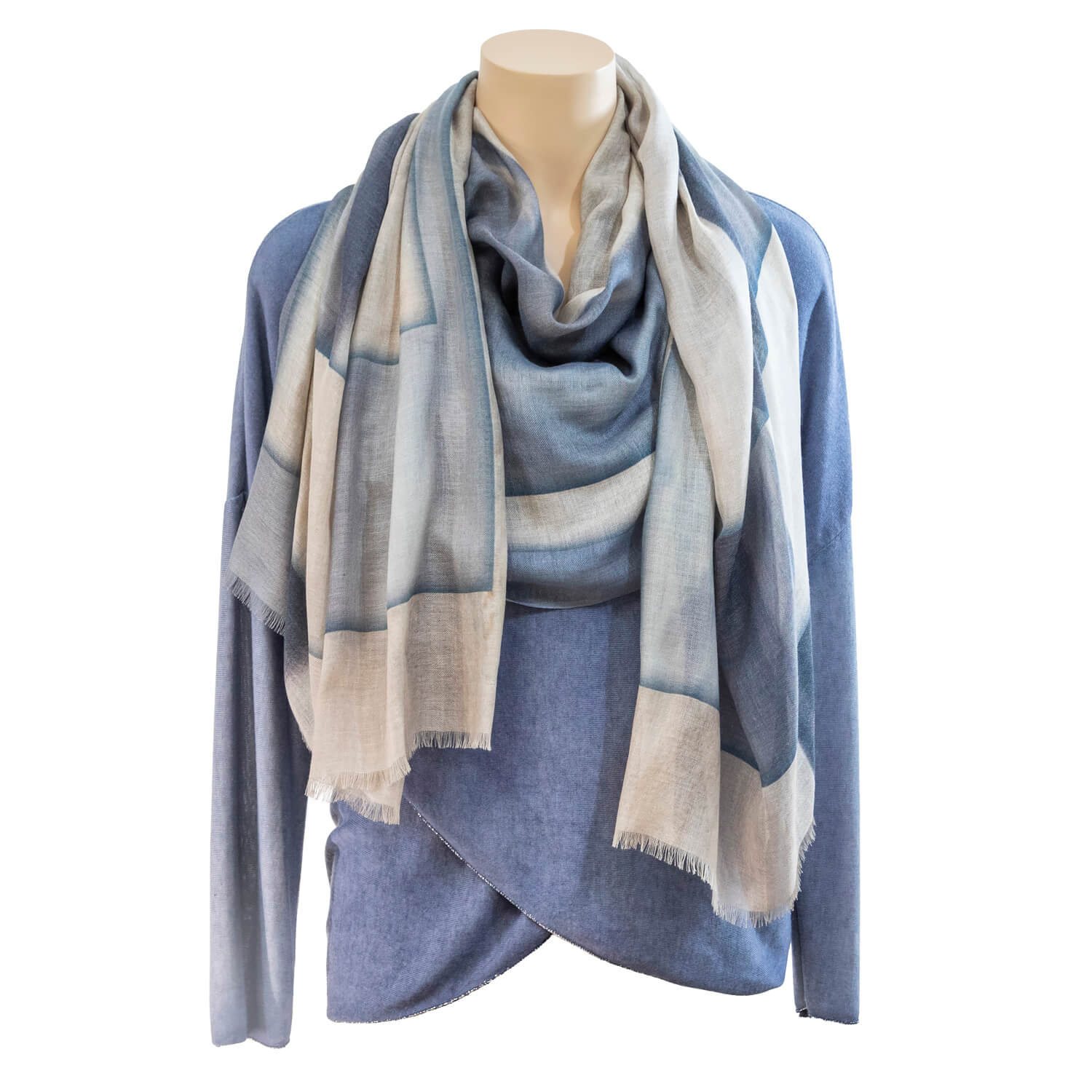 winter dune wool silk designer scarf with blue top